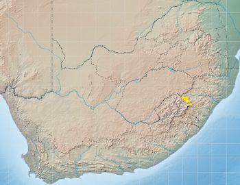 Map showing distribution in yellow